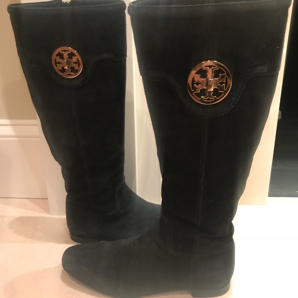 Tory Burch black suede knee-high boots
